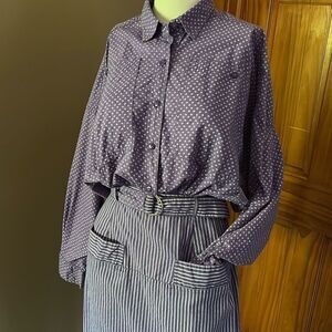 Vintage Regarde Purple pinstriped polka dot Cotton Dress Small